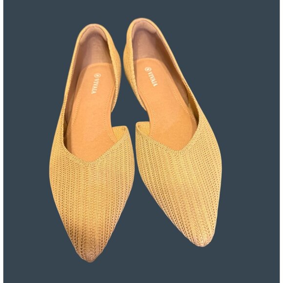 Vivaia Pointed-Toe Beige Knit Ballet Flats Comfortable Slip-On Lightweight Breat - Picture 2 of 10